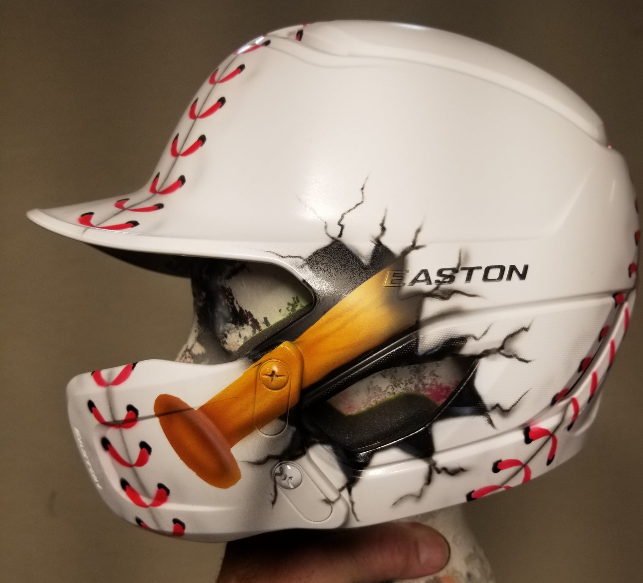 Custom Airbrushed Ball Helmet with Bat Through