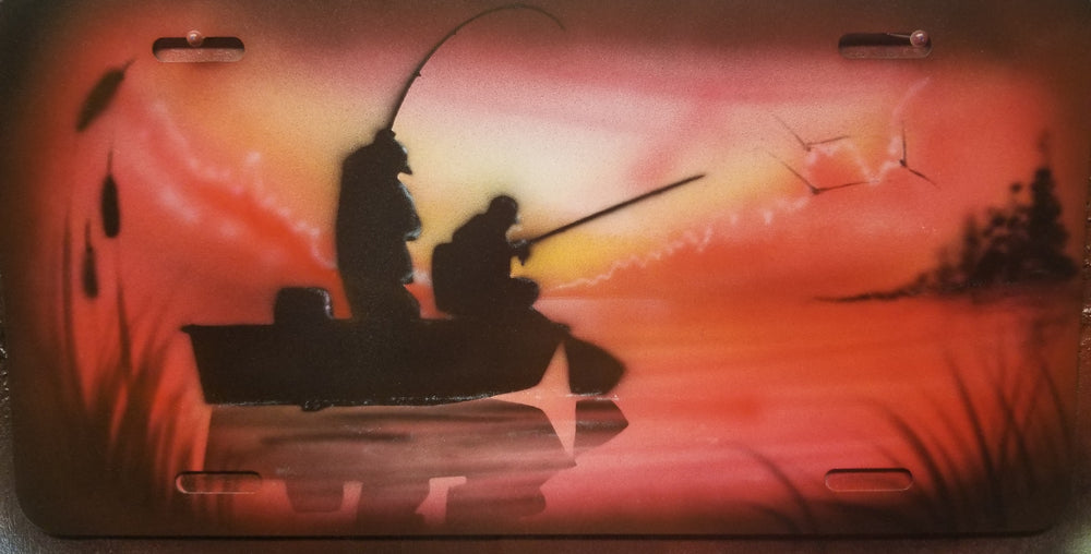 Airbrushed license plate with fishing theme